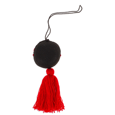 Wool ornament, 'Frida's Crimson Gown' - Frida Kahlo Embroidered Wool Ornament from Mexico