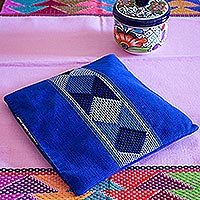 Cotton tortilla warmer, 'Agua Azul' - Handwoven Blue Cotton Tortilla Warmer from Mexico