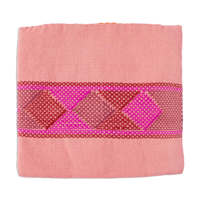 Cotton tortilla warmer, 'Pink Maya Dawn' - Handwoven Pink Cotton Tortilla Warmer from Mexico
