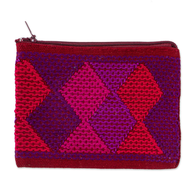 Handwoven Red and Purple Cotton Coin Purse from Mexico