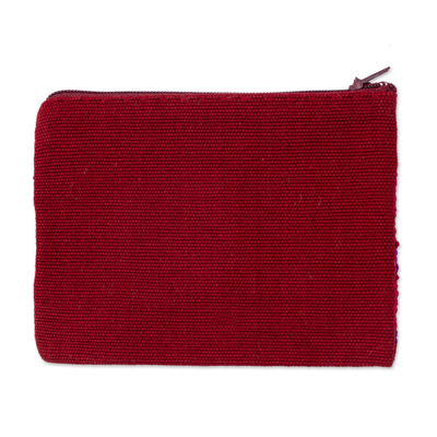 Cotton coin purse, 'Berry Diamonds' - Handwoven Red and Purple Cotton Coin Purse from Mexico