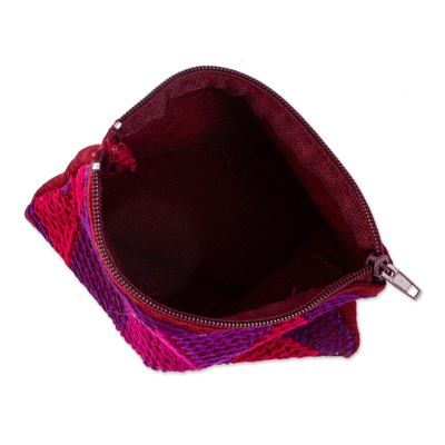 Geldbörse aus Baumwolle - Handgewebte Geldbörse aus roter und violetter Baumwolle aus Mexiko