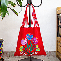 Cotton shoulder bag, Chili Red Garden