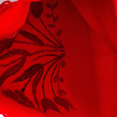 Umhängetasche aus Baumwolle - Hell bestickte handgewebte mexikanische Morral-Tasche aus roter Baumwolle