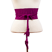 Cinturón cruzado de algodón, 'Mulberry Color' - Cinturón Obi Wrap de algodón morado morado tejido a mano de México