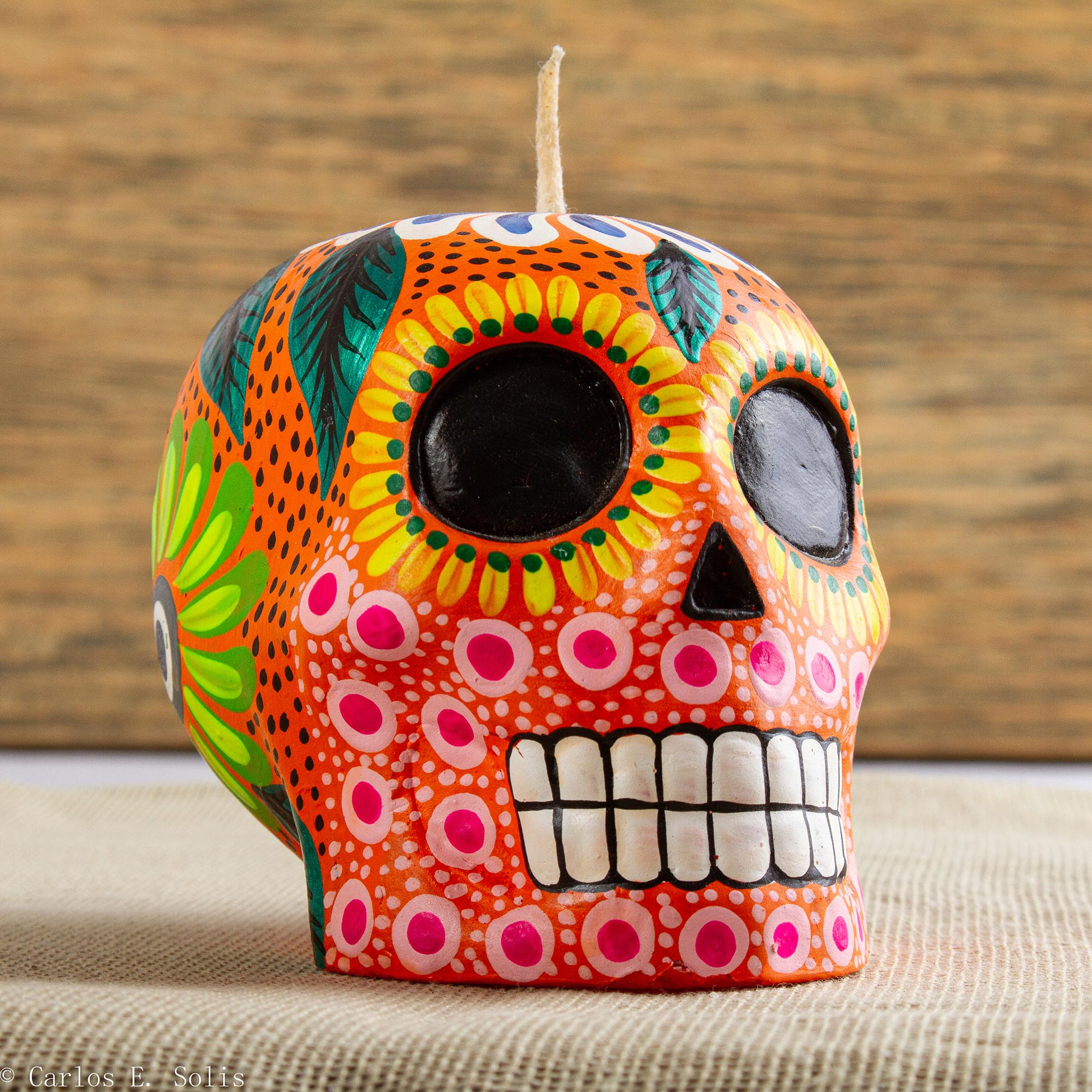 1 Candle included Image shows front and back of candle. Mexican Skull Calavera Christmas Candle Mexican Skull Calavera Candle Pillar Candle 2 Sizes available Handmade and Handprinted