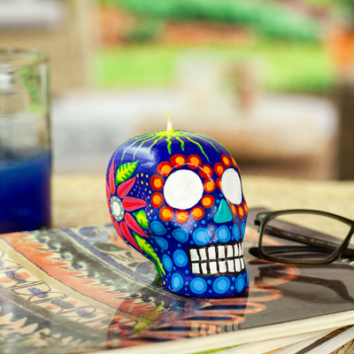 Mexican Purple and Aqua Day of the Dead Skull Candle - Colorful Purple and  Aqua Skull