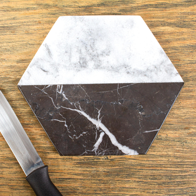 Marble cheese board, 'Opposites Attract' - Artisan Crafted Marble Cheese Board in Black and White
