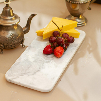 Marble cheese board, 'Elegant White' - White and Grey Marble Small Cheese Board