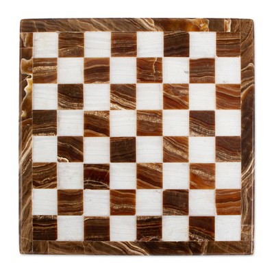 Mini ajedrez de ónix - Mini ajedrez de ónix marrón y blanco hecho a mano en México