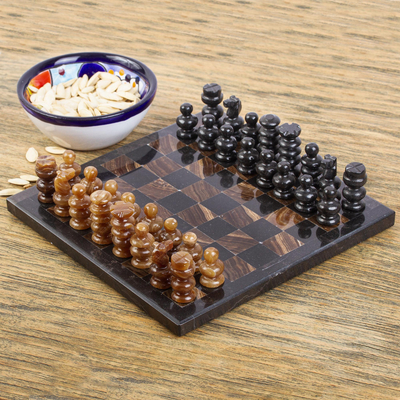Marble and onyx mini chess set, Coffee and Mocha