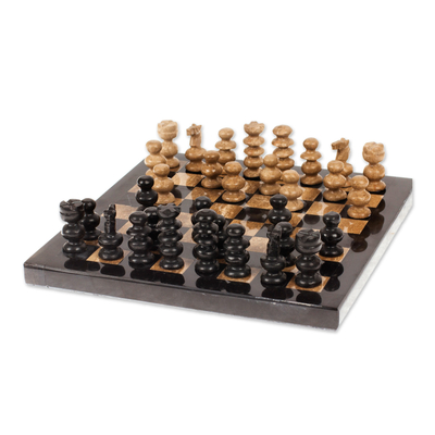 Mini-Schachspiel aus Marmor und Onyx - Mini-Schachspiel aus Onyx und Marmor, handgefertigt in Mexiko