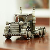 Upcycled auto parts truck sculpture, 'Rustic Long Haul Truck Cab' (custom order) - Original Trucker Statuette of Recycled Car Parts from Mexico