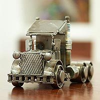 Recycled auto parts sculpture, 'Rustic Semi' - Recycled Auto Parts Tractor Trailer Sculpture