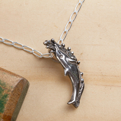 Sterling silver pendant necklace, 'Dolphin Splash' - Sterling Silver Dolphin Necklace Handcrafted in Mexico