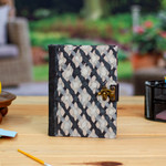 Amate paper journal, 'Black and White' - Suede-Bound Amate Paper Journal from Mexico