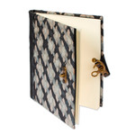 Amate paper journal, 'Black and White' - Suede-Bound Amate Paper Journal from Mexico