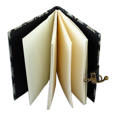 Amate paper journal, 'Black and White' - Suede-Bound Amate Paper Journal from Mexico
