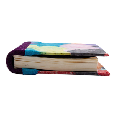 Small amate paper journal, 'Color Ways' - Colorful Amate Paper and Suede Small Journal