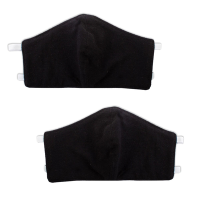 Cotton face masks, 'Zapotec Midnight' (pair) - 2 Handwoven 2-Layer Black Cotton Elastic Headband Face Masks