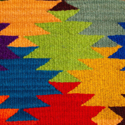 Tapete de lana zapoteca - Alfombra de área de lana colorida tejida a mano de Oaxaca