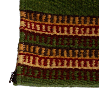 Fundas de cojines de lana zapoteca, (par) - Fundas de cojines de lana con motivo de estrellas verde aguacate (par)