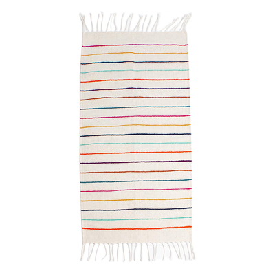Wool area rug, 'Colorful Stripes' - Fringed Hand Woven Striped Wool Area Rug