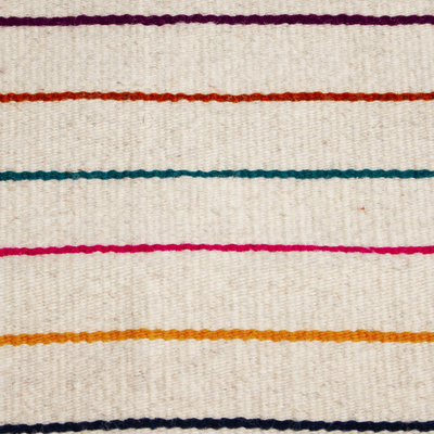 Wool area rug, 'colourful Stripes' - Fringed Hand Woven Striped Wool Area Rug