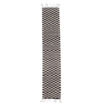 Wool table runner, 'Mountains of Teotitlán' (59 inch) - Black and Ecru Geometric Wool Table Runner (59 Inch)