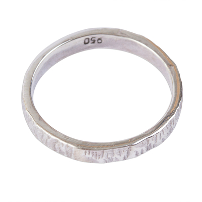 Unisex silver band ring, 'Subtle Texture' - Slender Textured 950 Silver Band Ring for Men and Women
