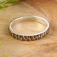 Unisex silver band ring, Rough and Smooth