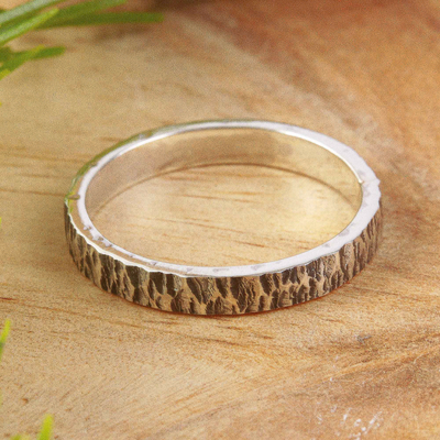 Unisex silver band ring, 'Rough and Smooth' - Textured Unisex Silver 950 Band Ring