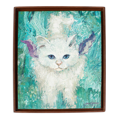 Original Signed Framed Cat Painting from Mexico