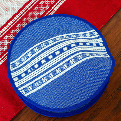 Cotton tortilla warmer, 'Sapphire Sensation' - Handwoven Mexican Blue and Ivory Cotton Tortilla Warmer