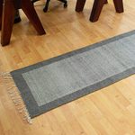 Wool runner, 'Fine Lines' - Grey and Ecru Wool Runner Rug from Oaxaca