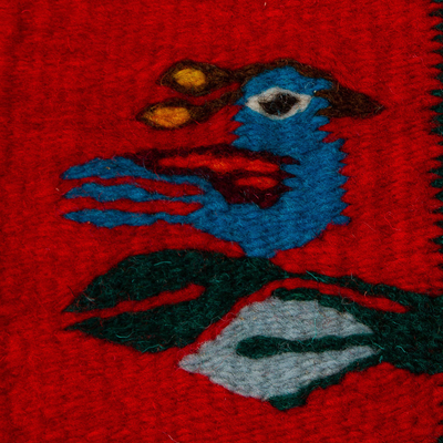 camino de mesa de lana - Camino de mesa pequeño de lana en rojo con pájaros