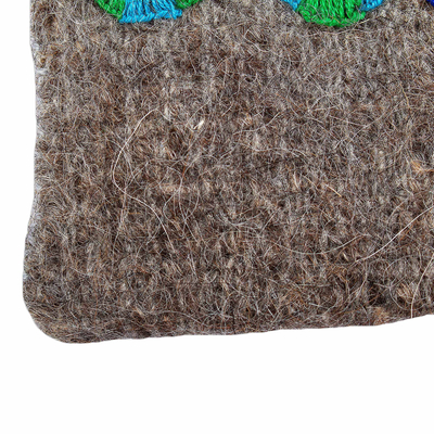 Wool cushion cover, 'Chiapas Cheer in Grey' - Handmade Embroidered Grey Wool Cushion Cover