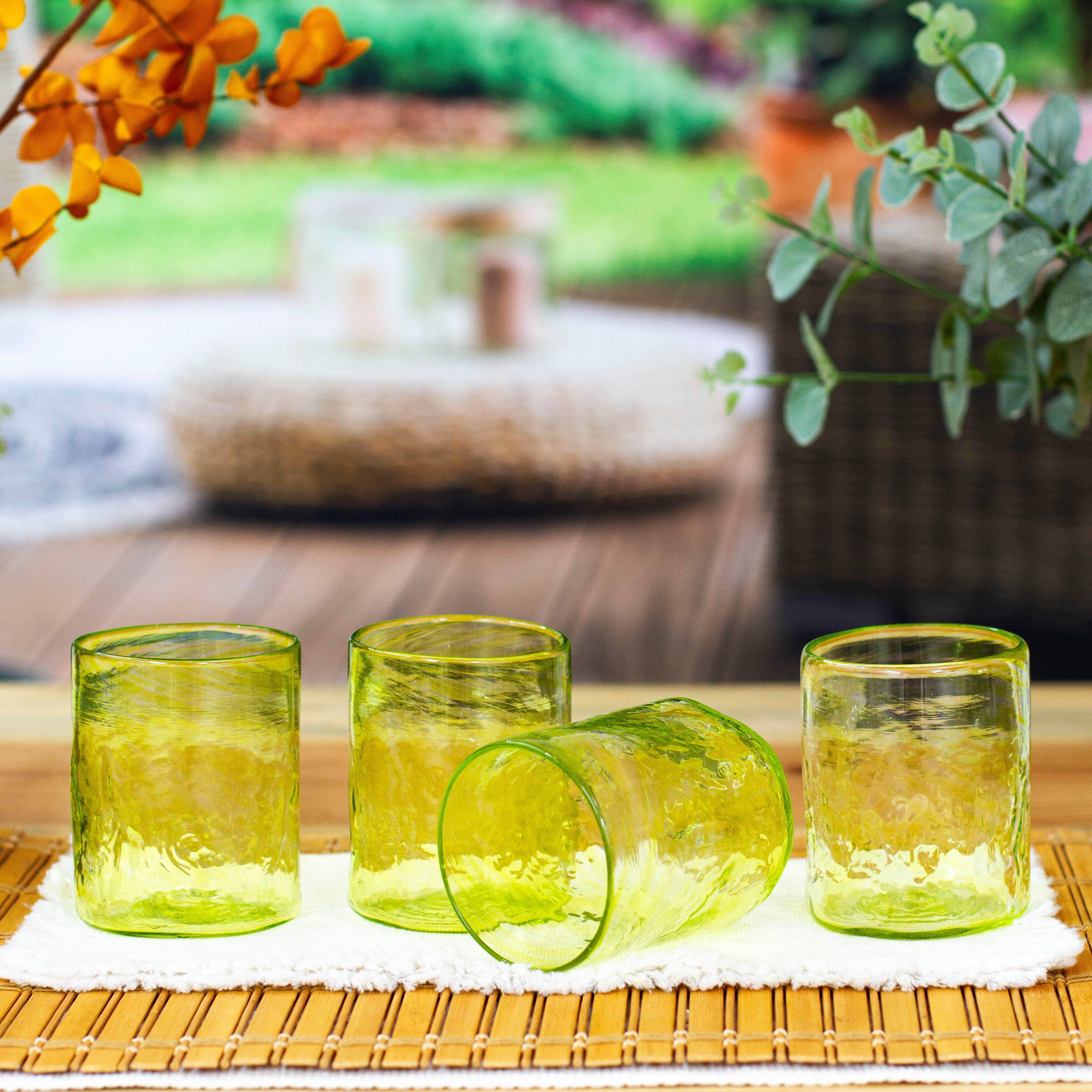 4 Handblown Golden Lime Recycled Glass Juice Glasses 8 Oz Golden Lime