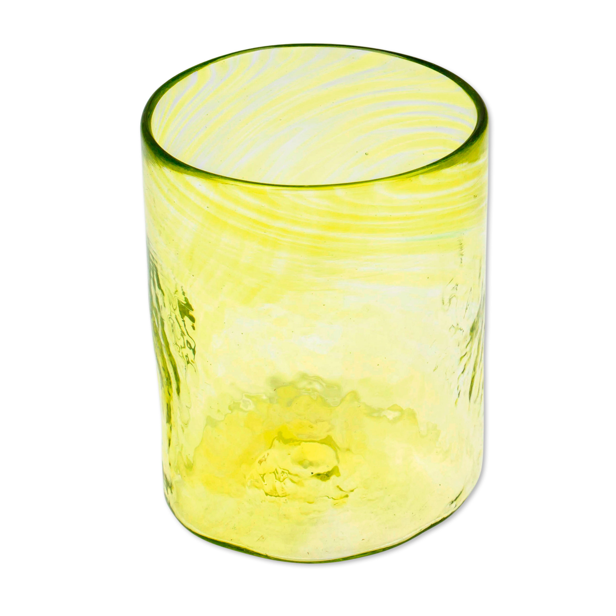 4 Handblown Golden Lime Recycled Glass Juice Glasses 8 Oz Golden Lime