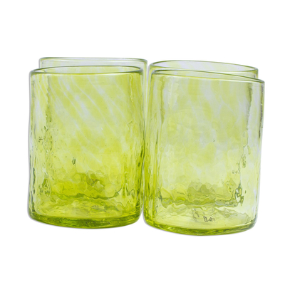 Blown glass juice glasses, 'Golden Lime' (set of 4) - 4 Handblown Golden Lime Recycled Glass Juice Glasses 8 Oz