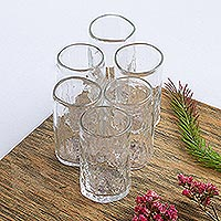 Blown glass tequila glasses, 'Crystalline Clarity' (set of 6) - Handblown Clear Recycled Glass Tequila Shot Glasses 3 Oz