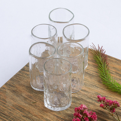 Blown glass tequila glasses, 'Crystalline Clarity' (set of 6) - Handblown Clear Recycled Glass Tequila Shot Glasses 3 Oz