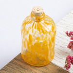 Blown glass bottle, 'Yellow Currents' - Eco Friendly Handblown Yellow Recycled Glass Bottle w/ Cork