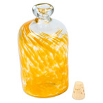 Blown glass bottle, 'Yellow Currents' - Eco Friendly Handblown Yellow Recycled Glass Bottle w/ Cork