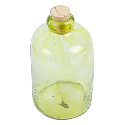 Blown glass bottle, 'Lemon Lime Currents' - Eco Friendly Handblown Lemon Lime Recycled Glass Bottle