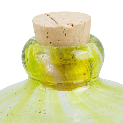 Blown glass bottle, 'Lemon Lime Currents' - Eco Friendly Handblown Lemon Lime Recycled Glass Bottle