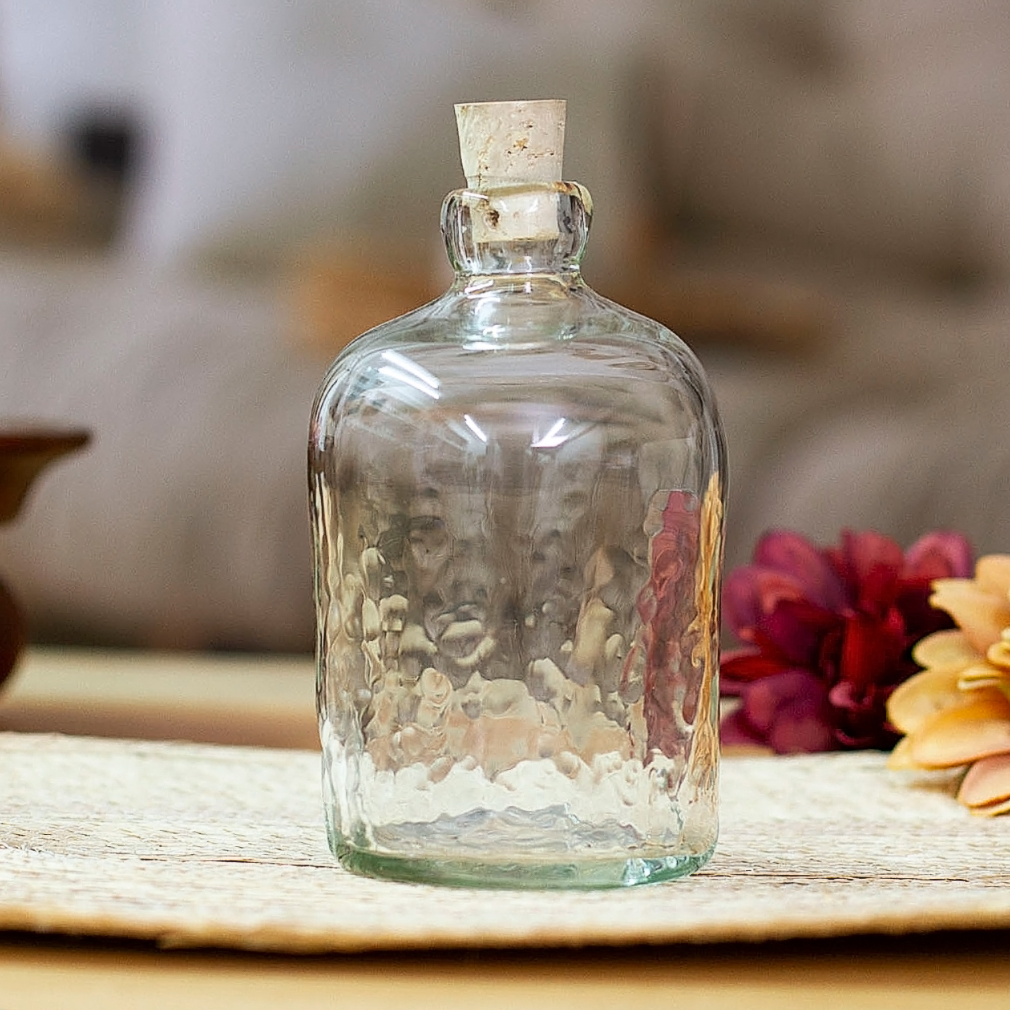 8 oz Green Recycled Boston Glass Bottle with Cork Stopper