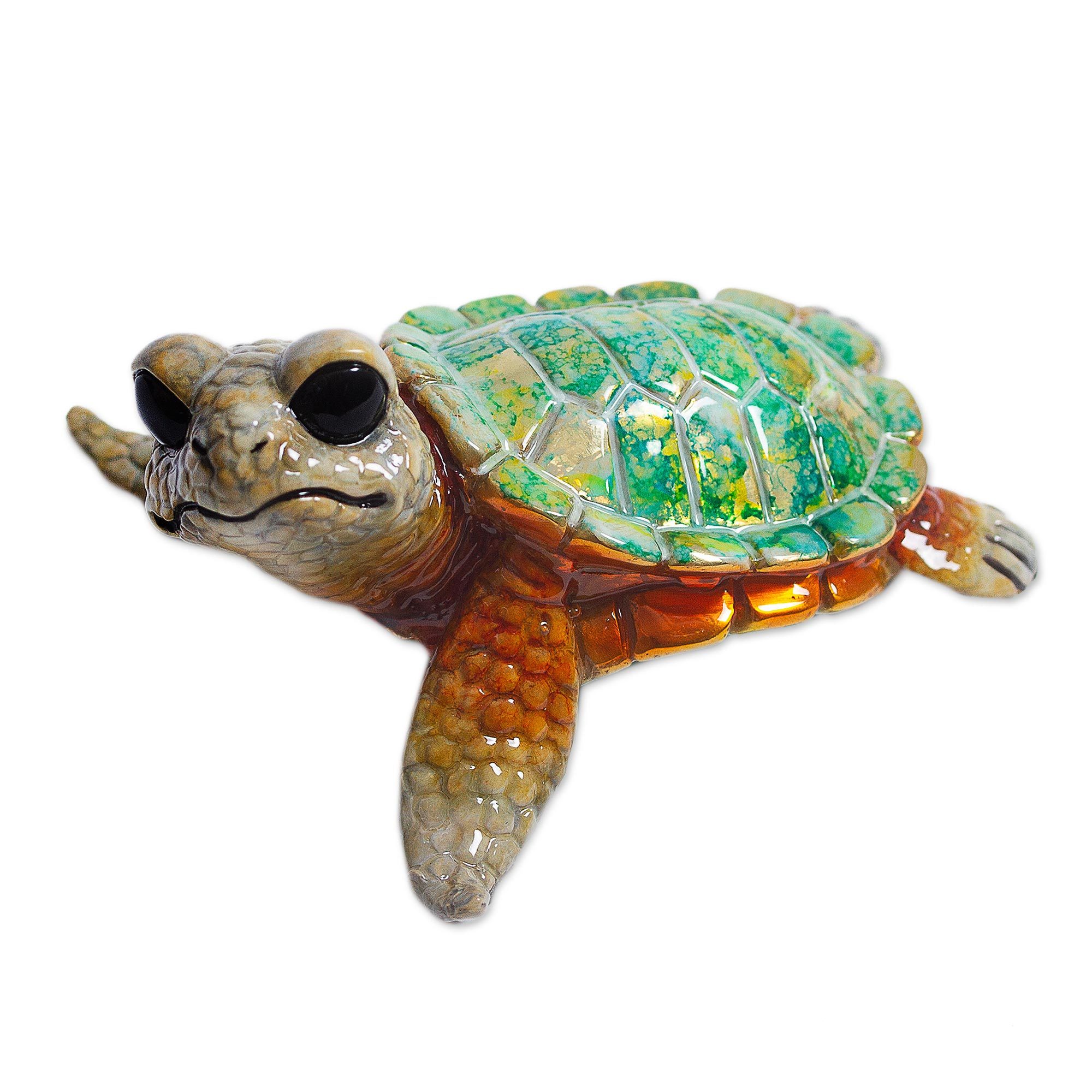 Small Green Turtle Bronze Figurine from Mexico Little Green Turtle