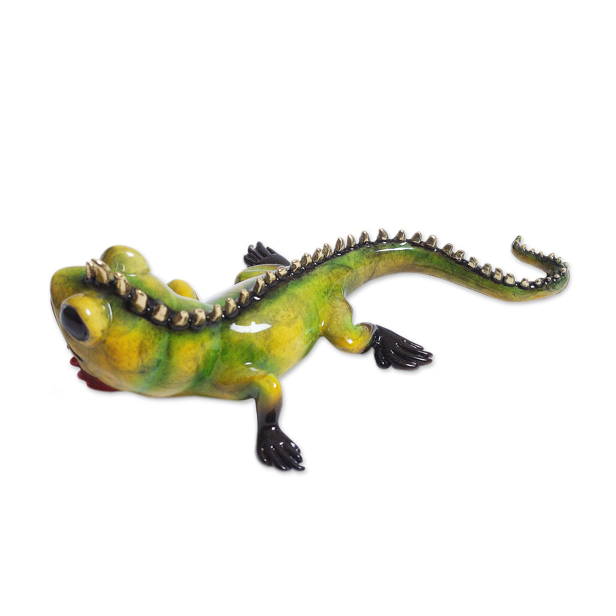 Hand Cast and Painted Bronze Iguana Figurine - Little Iguana | NOVICA