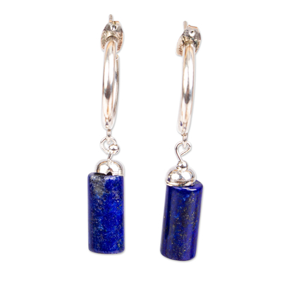 Lapis Lazuli and Sterling Silver Half Hook Earrings